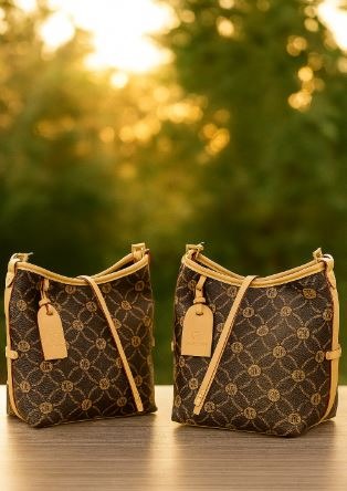 Monogram Shoulder Tote Bag – Brown with Tan PU Trim