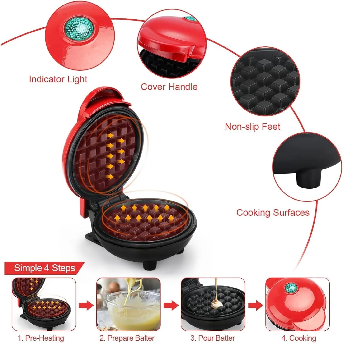 Electric Mini Waffle Maker – Compact 350W Non-Stick Waffle & Snack Machine